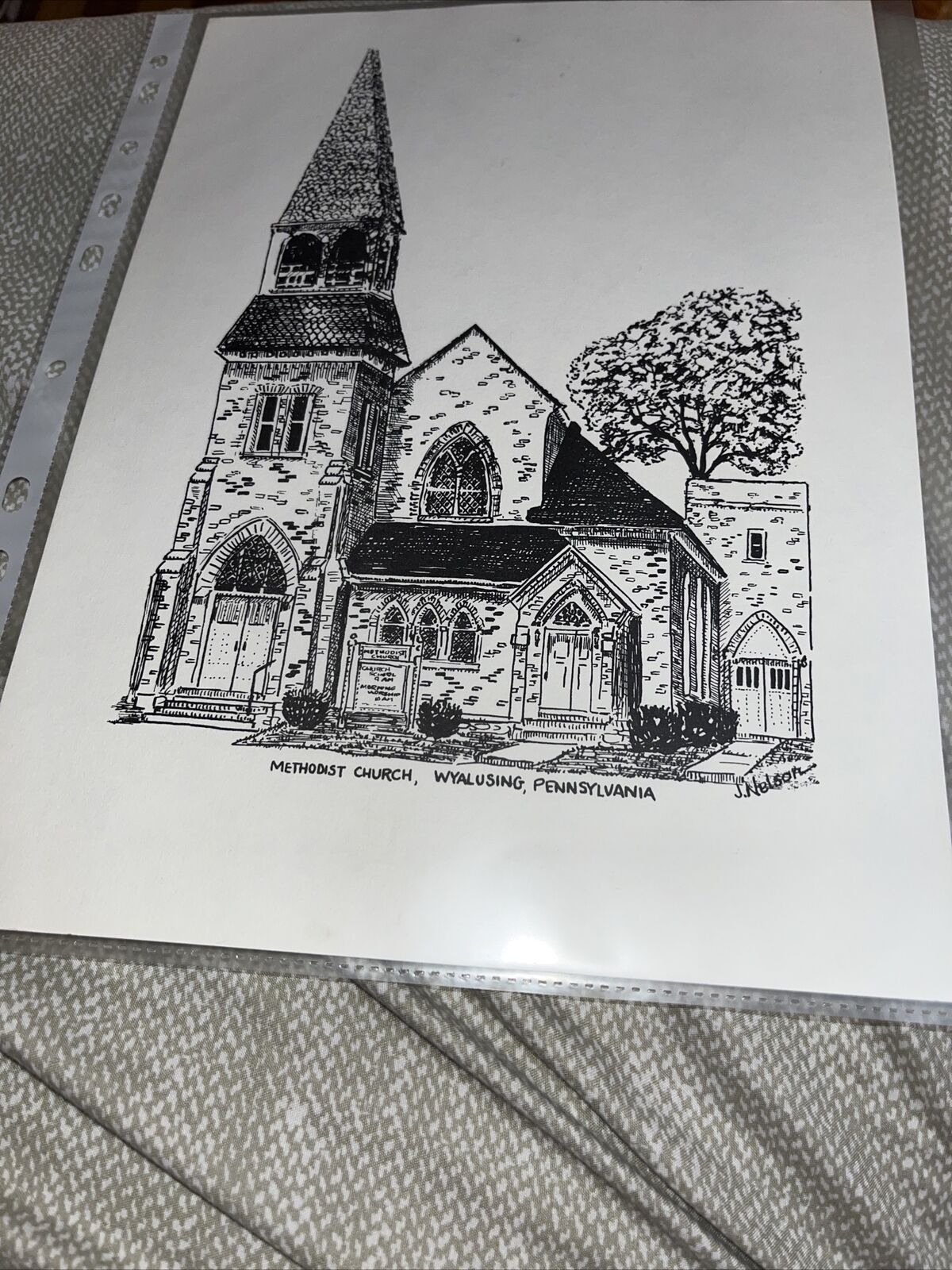 Vintage Joan Nelson Print: Methodist Church Wyalusing PA Pennsylvania