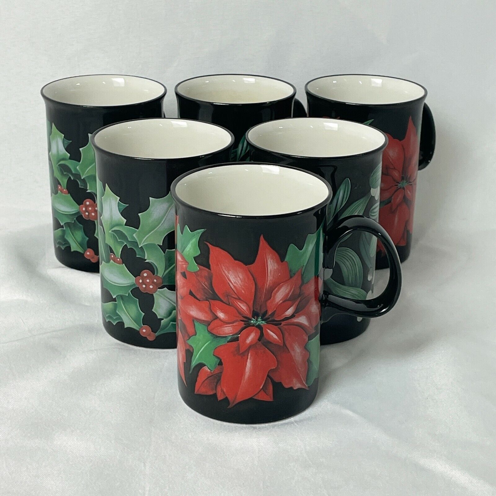 LOT OF 6 DUNOON POINSETTIA HOLLY & MISTLETOE COFFE CUPS 