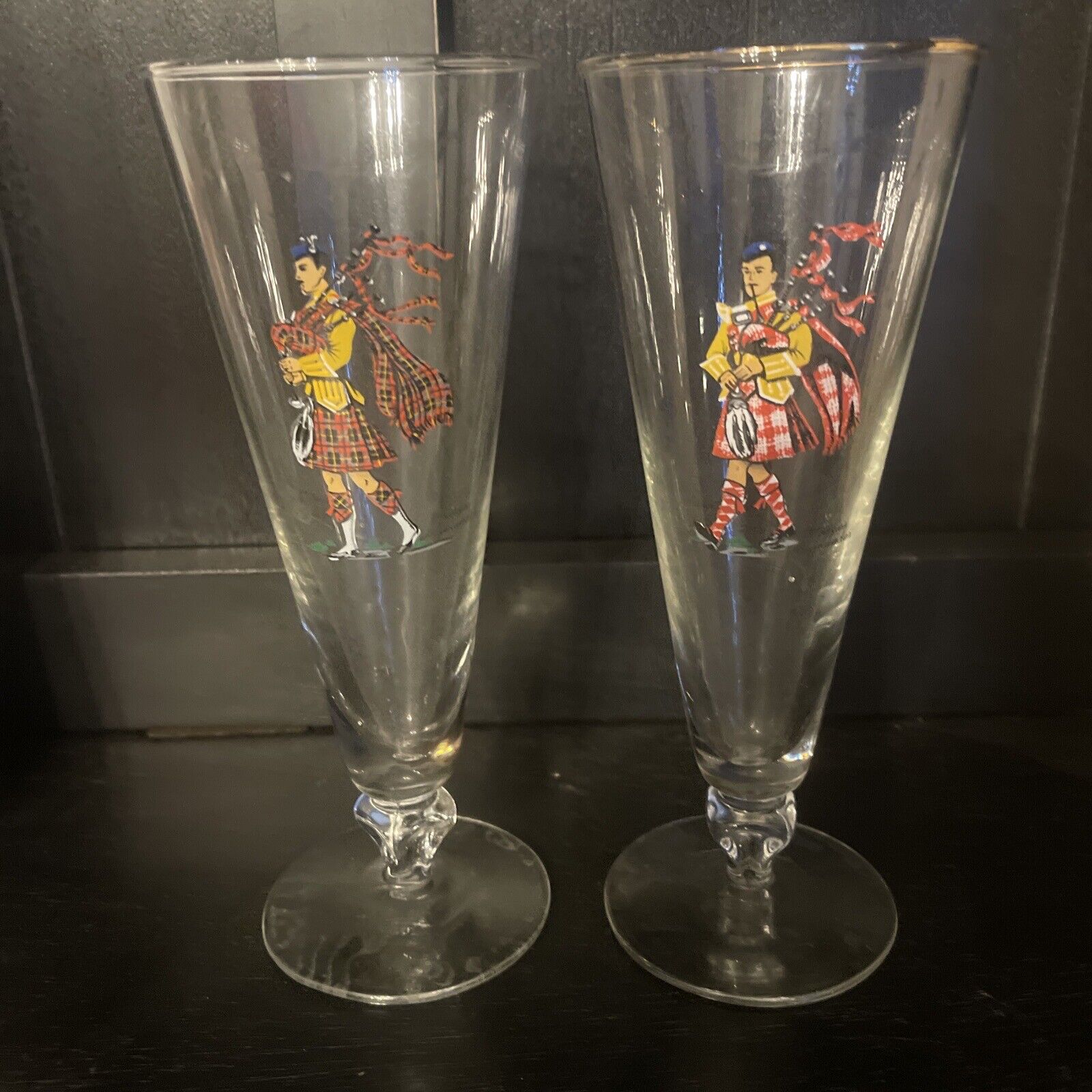 Vintage 50s Libbey Scottish Highlander Stemmed Pilsner Glass ~ Set of 2 Glasses