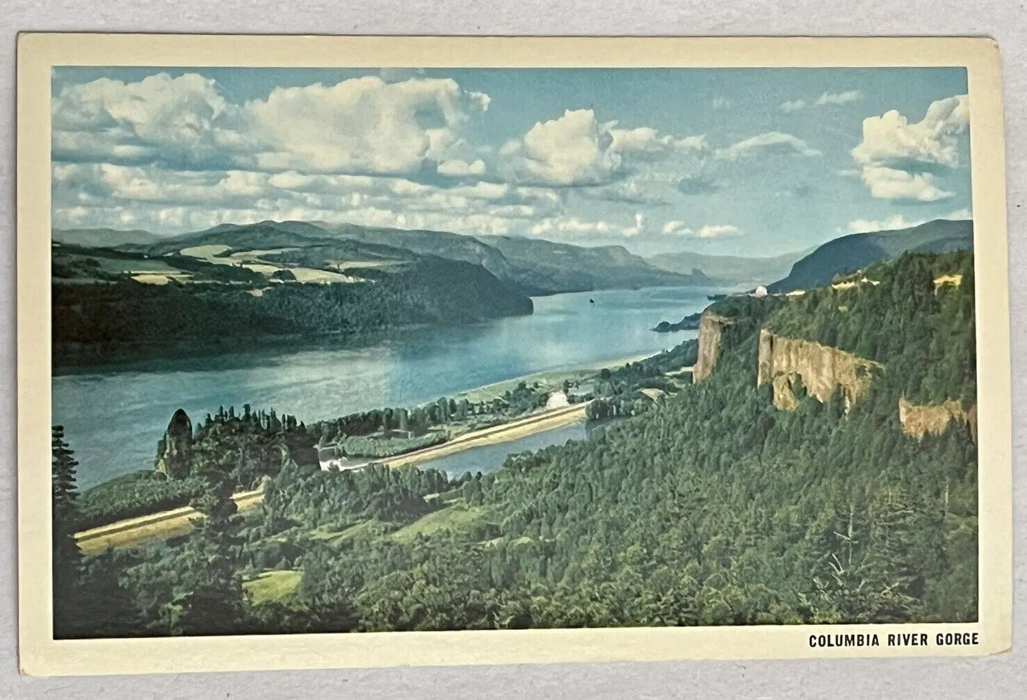 Columbia River Gorge Crown Point Scenic View Vintage Oregon Postcard c1960