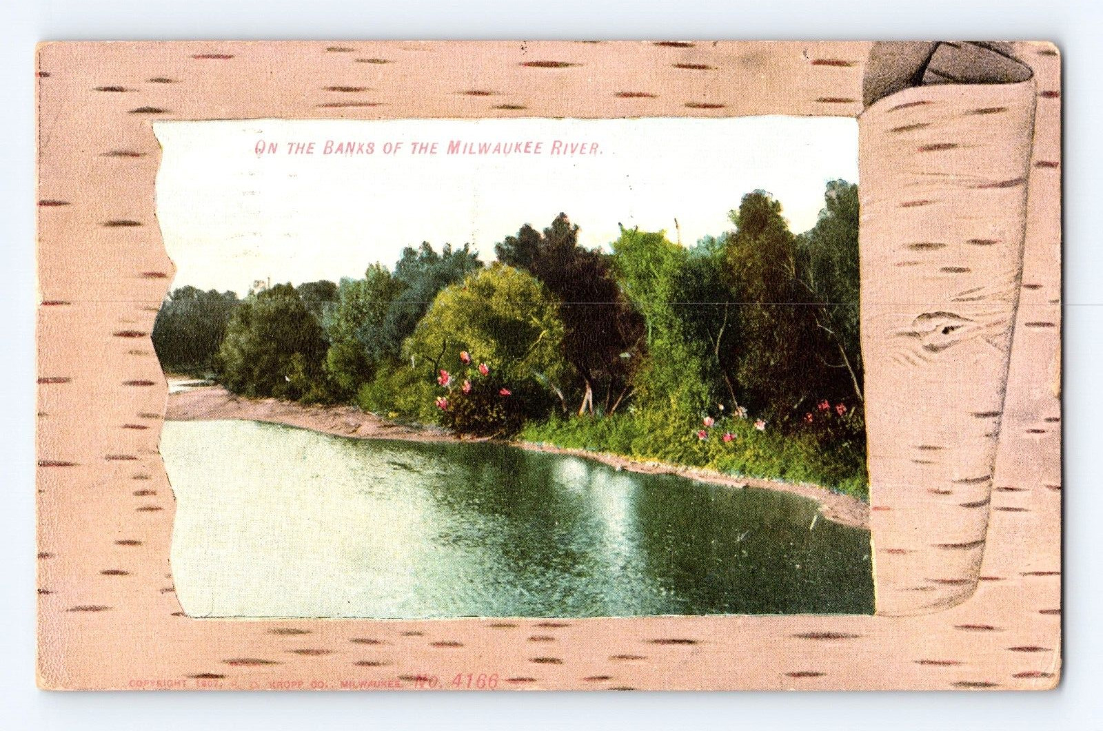 Vintage Old Postcard Banks of Milwaukee River 1908 WIS Cancel