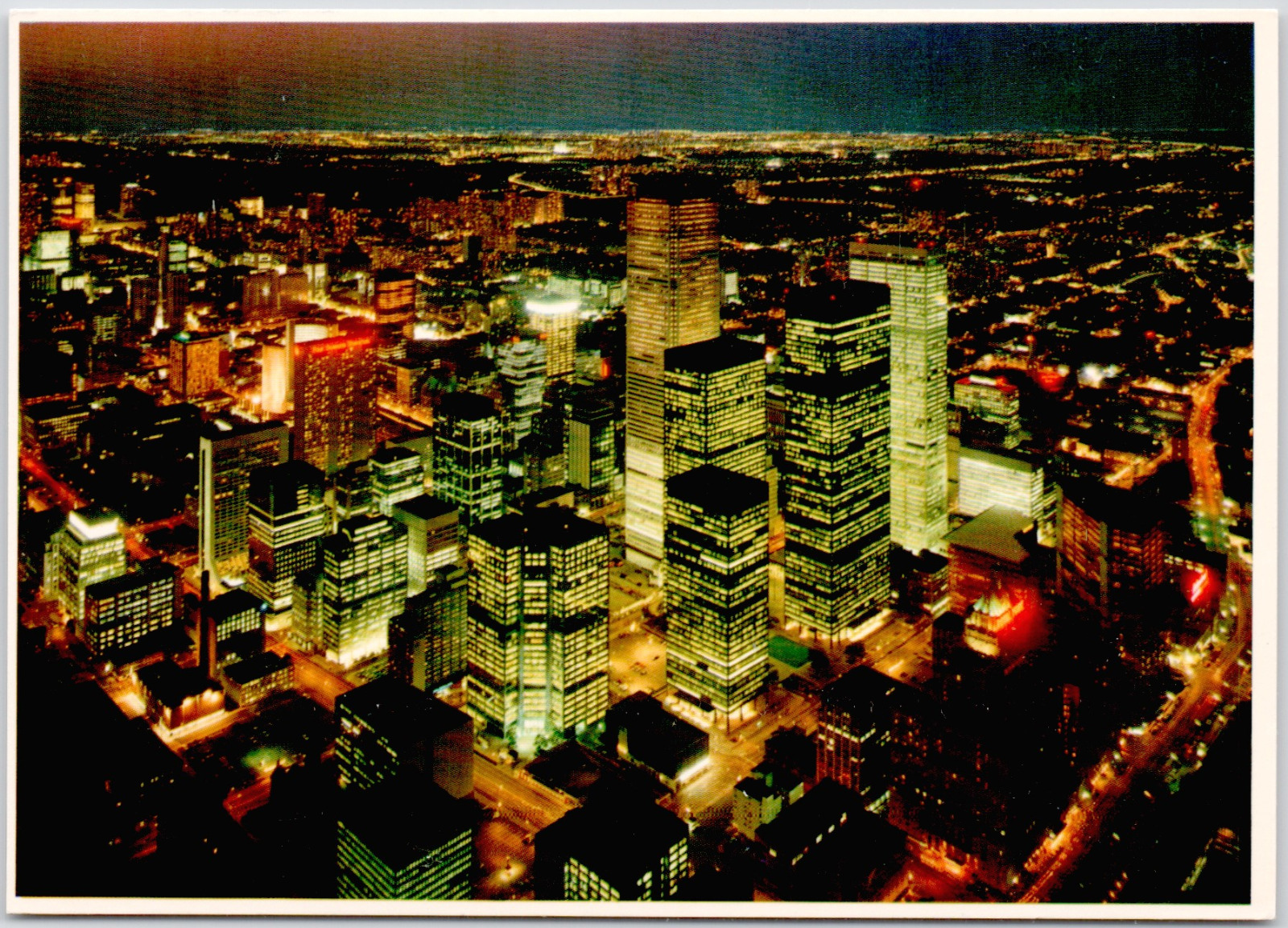 CN Tower Toronto Canada Aerial Night View City Lights Beautiful Vintage Postcard