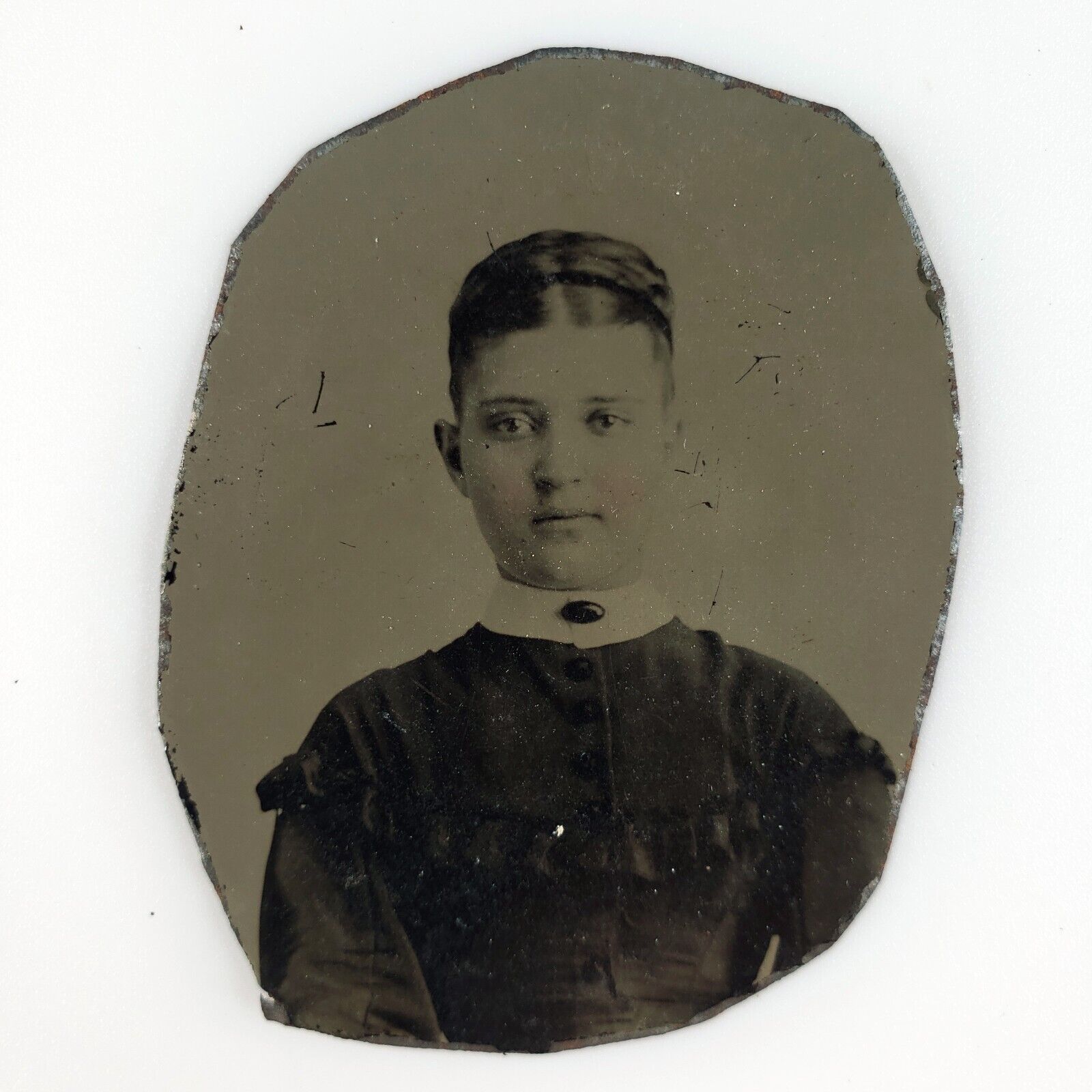 Adorable Young Woman Tintype Photo c1870 Antique 1/16 Plate Lady Girl Art C2981
