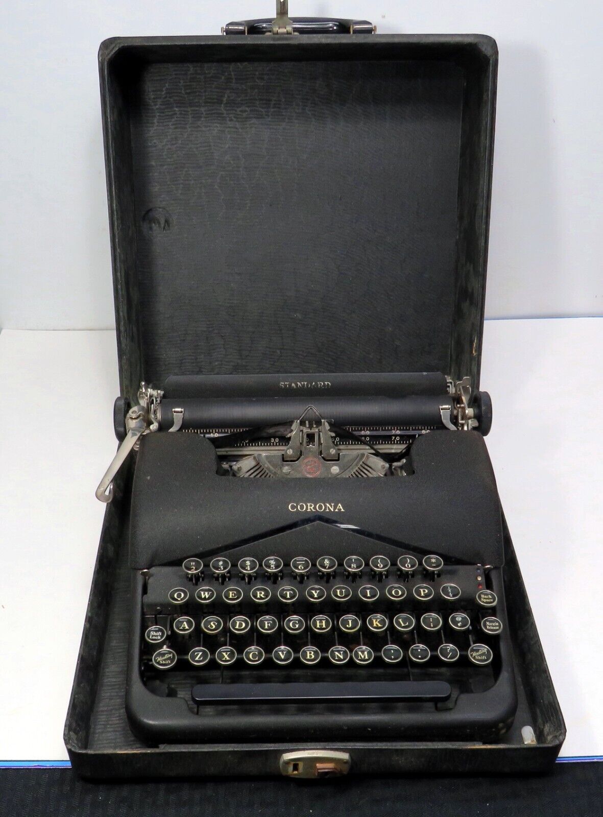 Vintage 1940's L.C. Smith Corona Standard Floating Shift Typewriter W/ Case NICE