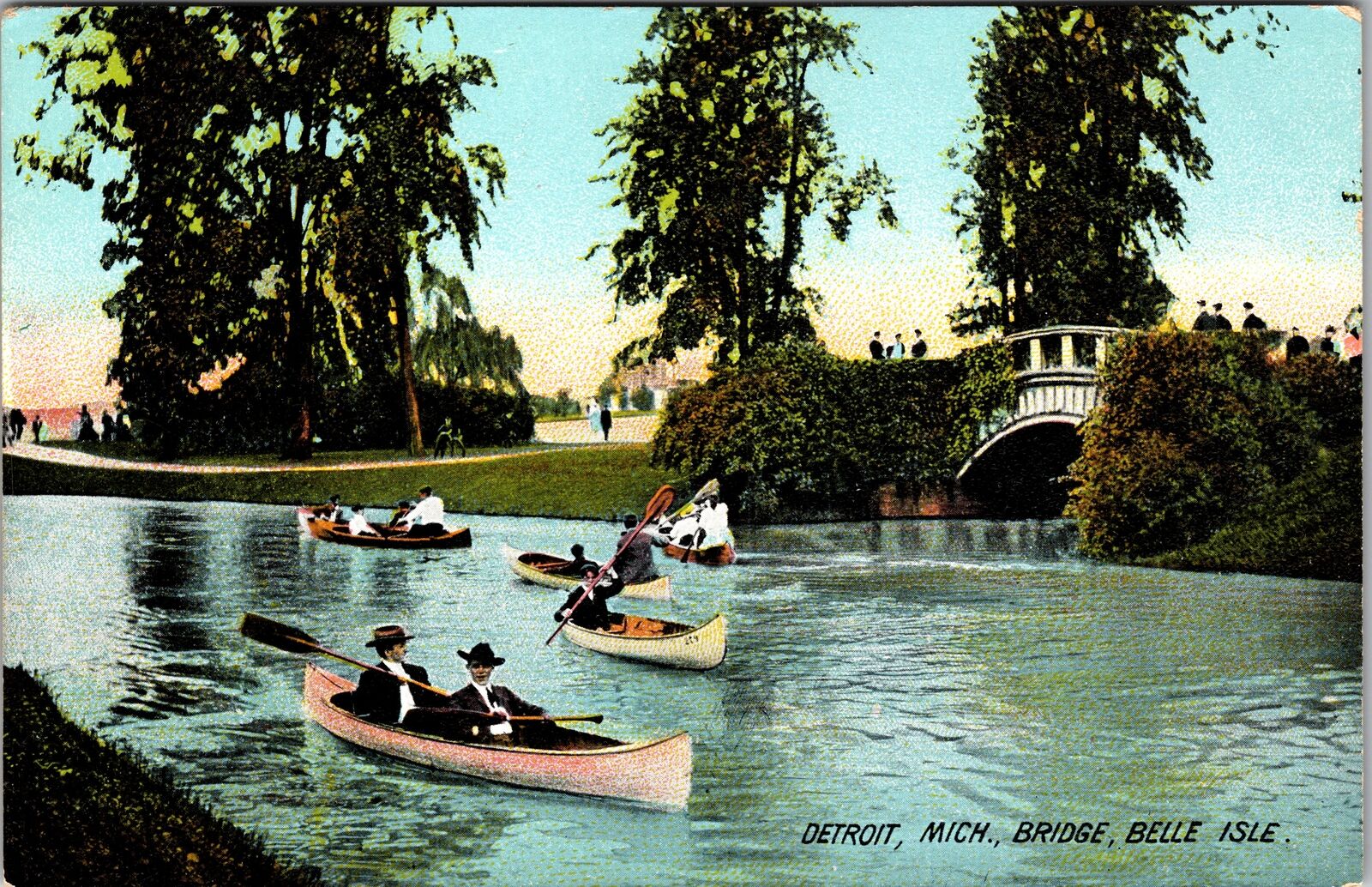 Detroit MI-Michigan, Bridge, Belle Isle Vintage Souvenir Postcard