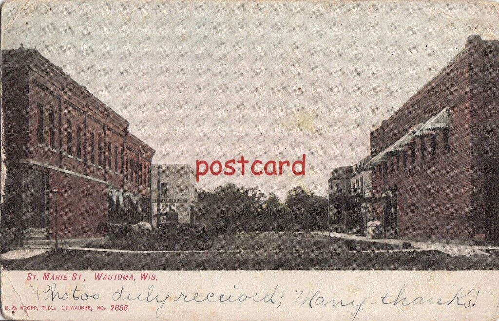 1907? WAUTOMA WI St. Marie St., dentist, horse carriage dirt road, Kropp 2656