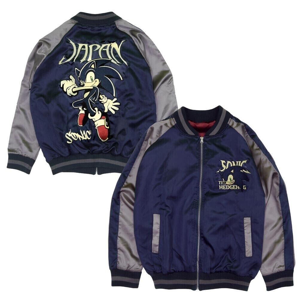 Sega Sonic the Hedgehog Satin Jacket Embroidery L Size Sukajan Japan Cosplay
