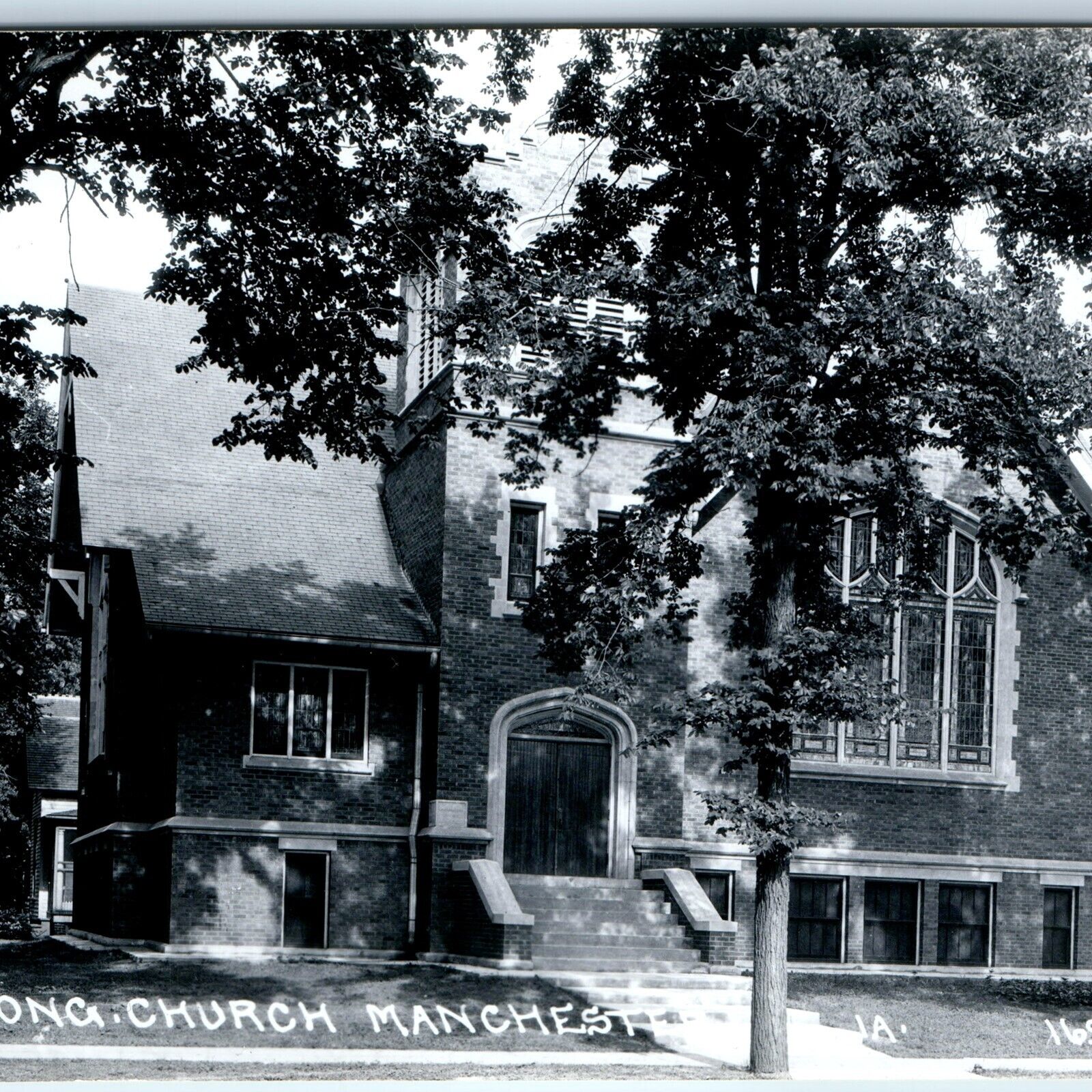 c1950s Manchester IA RPPC Congregational Christian Church Residential Photo A108