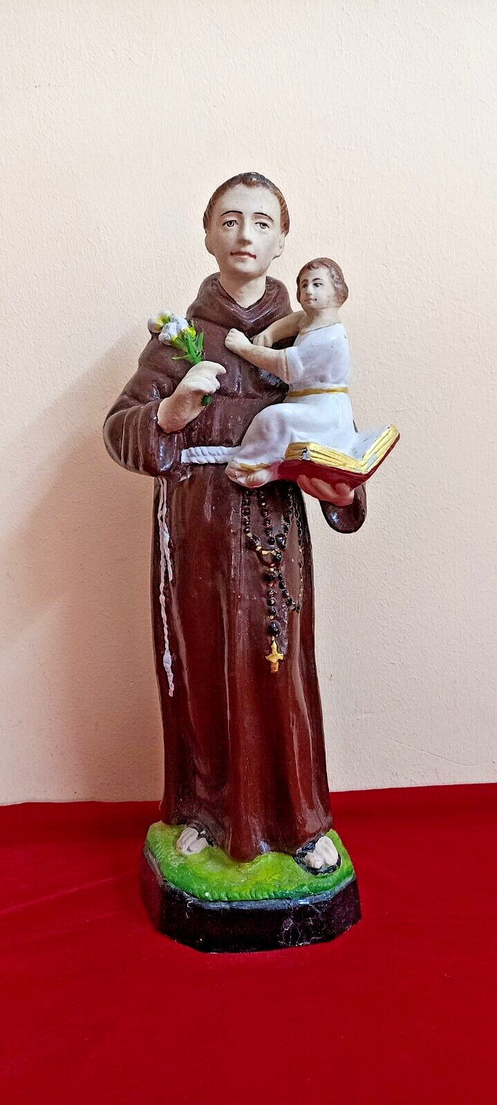 Terracotta Antique Vintage St Anthony of Padua Jesus Christian Statue Figurine