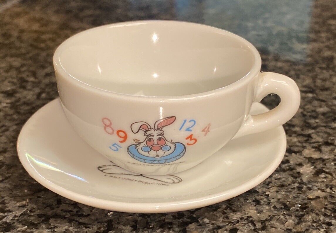 Vintage 1980s Disney's Alice in Wonderland White Rabbit Mini Tea Cup & Saucer