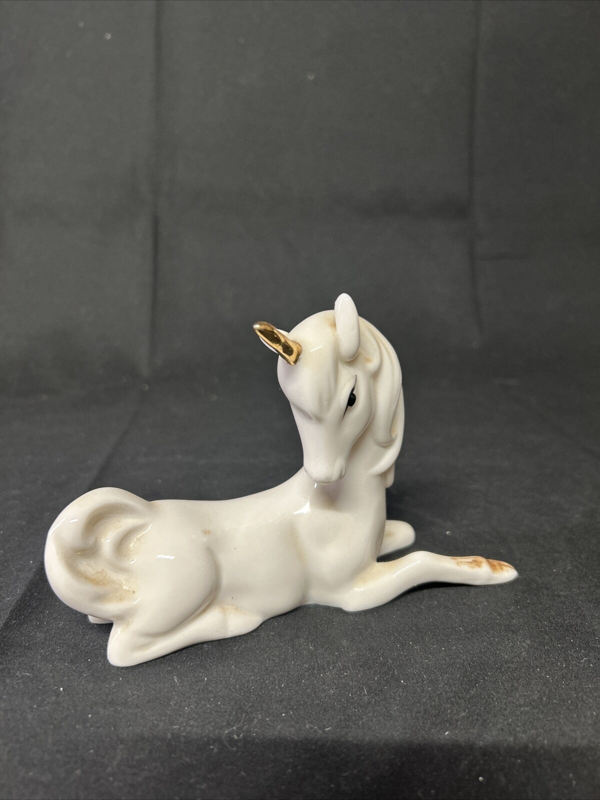 Vintage Enesco Unicorn Figurine with Gold Horn Ceramic Resting