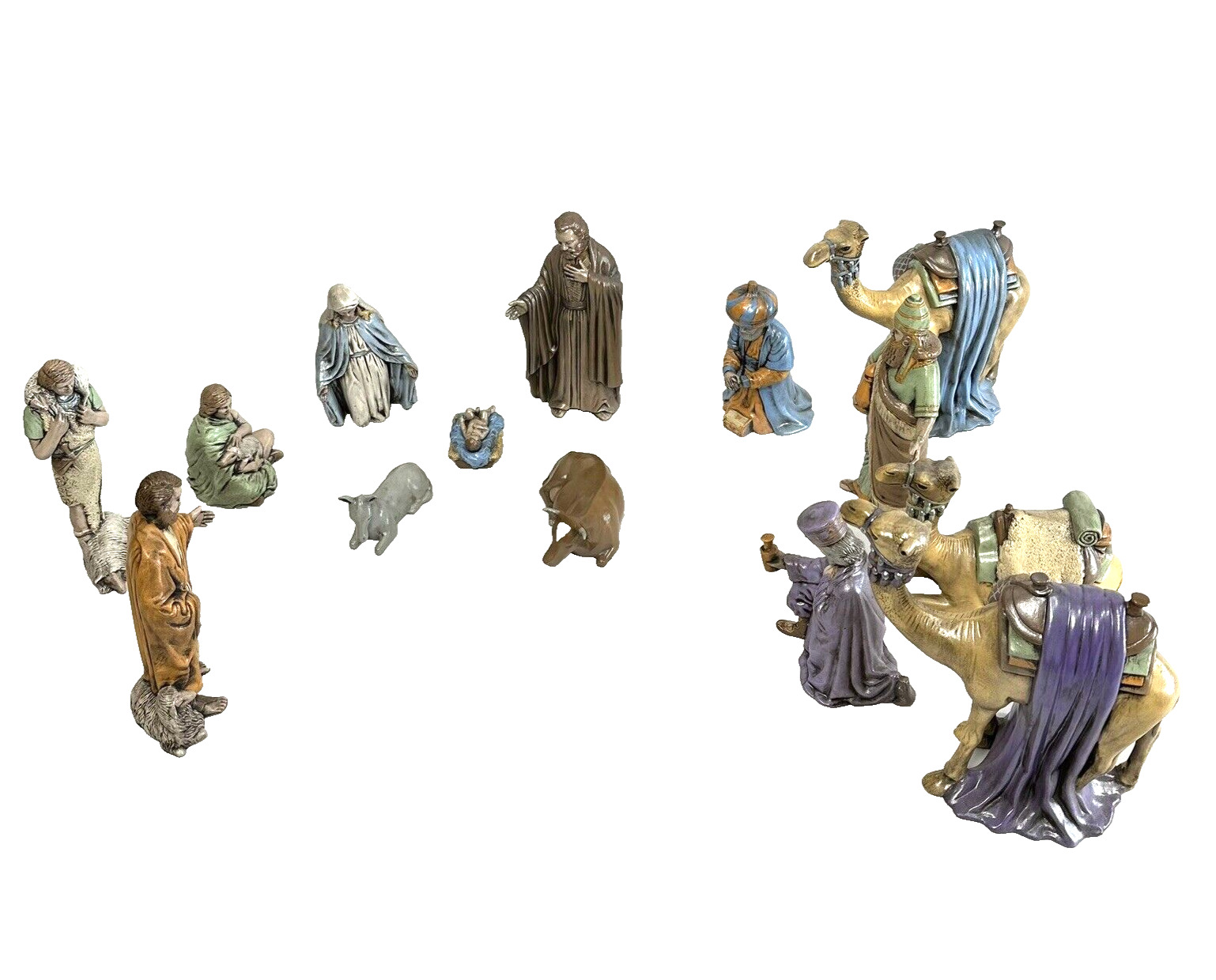Vintage Hand Painted 15 Piece Porcelain Nativity Set Large Beautiful Jewels