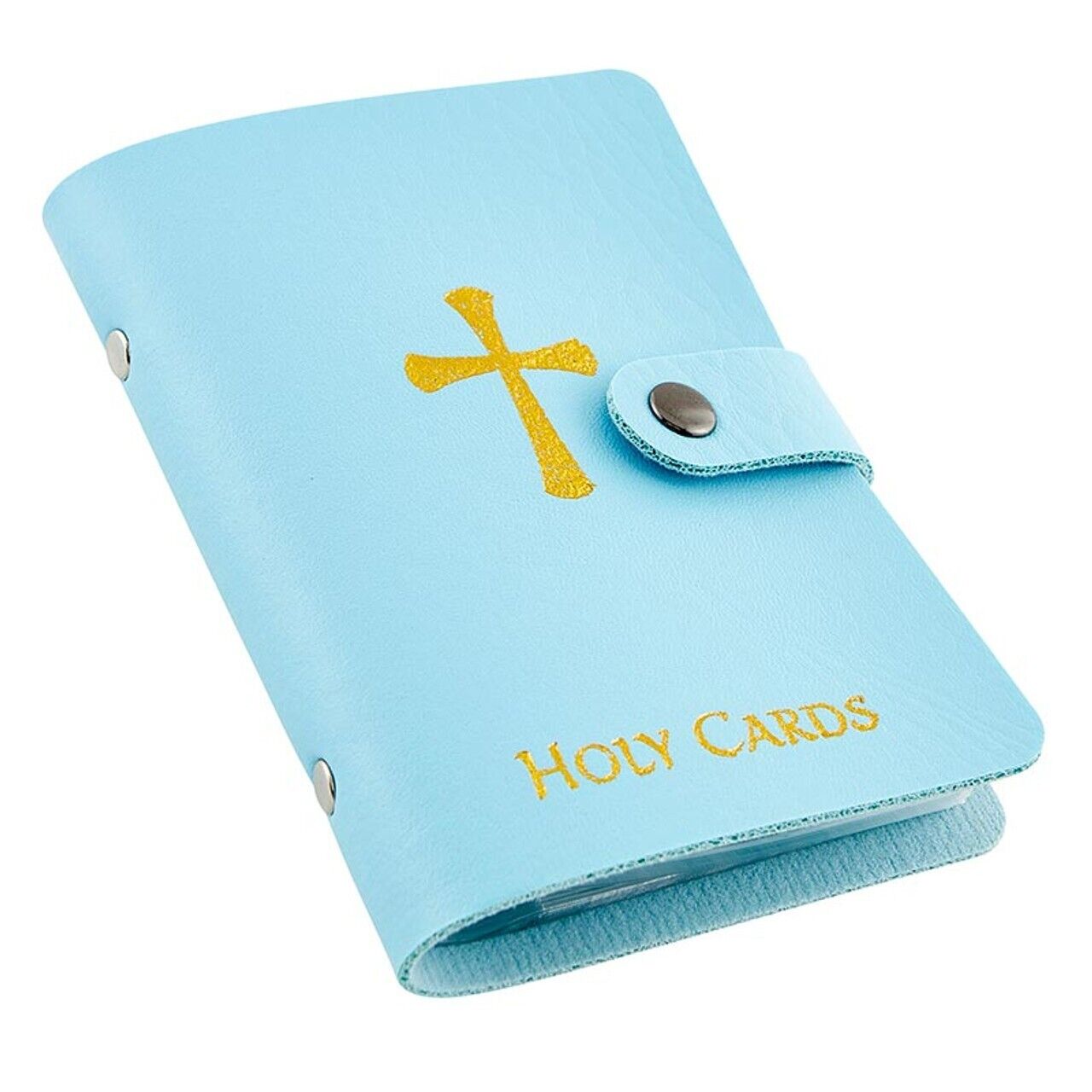 Light Blue Prayer Card Holder Book Leatherette Holds 20-40 Holy Cards Catholic