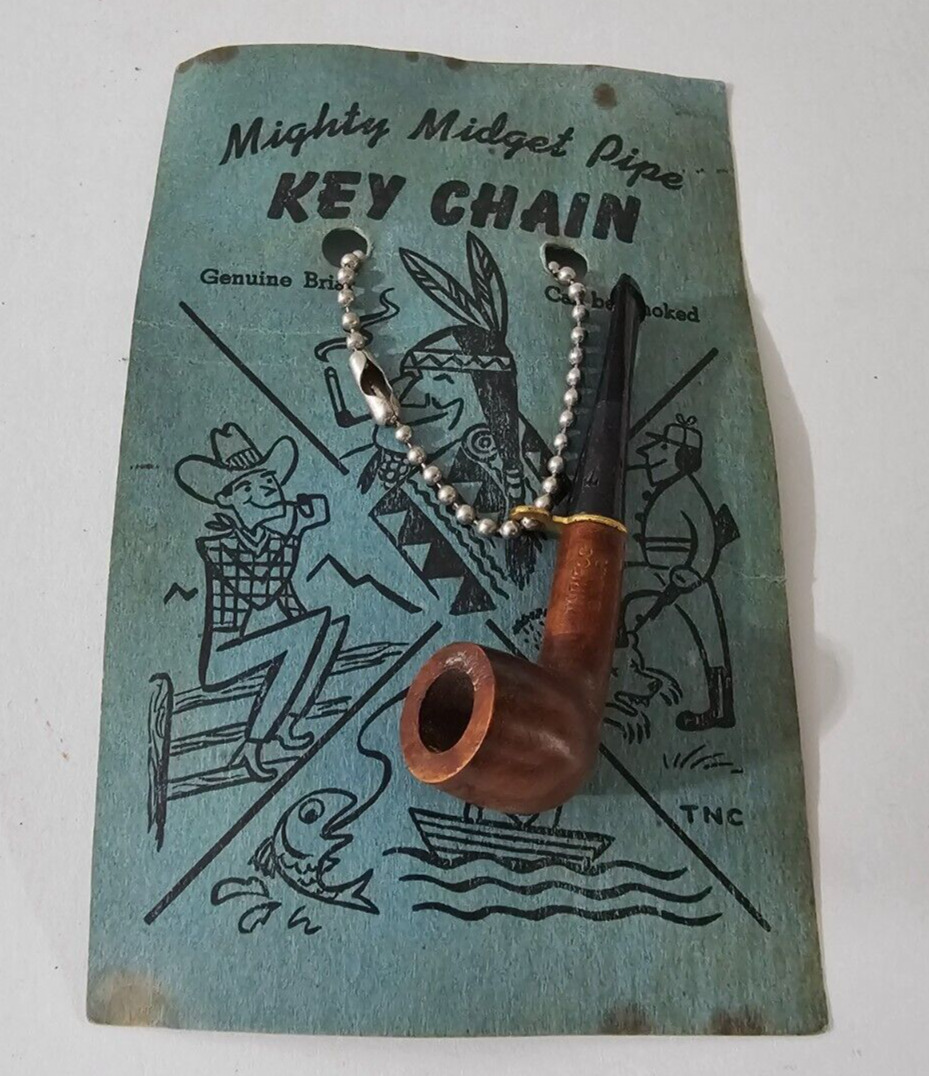 Vintage Mighty Midget Briar Pipe Keychain On Card