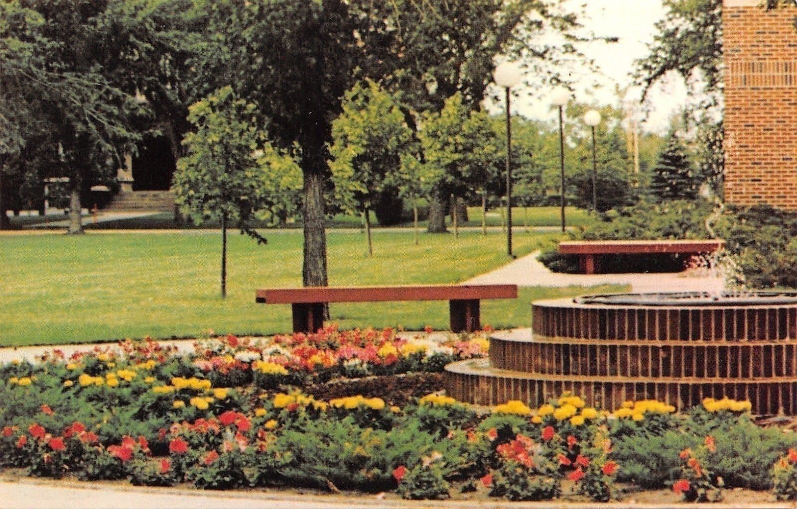Jamestown North Dakota~College~Allen Field~Fountain~Library~1977 Postcard