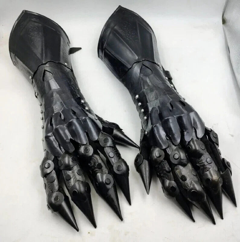 Medieval Knight Black Gothic Gauntlet Aching Gloves SCA Cosplay Battel Ready LAR