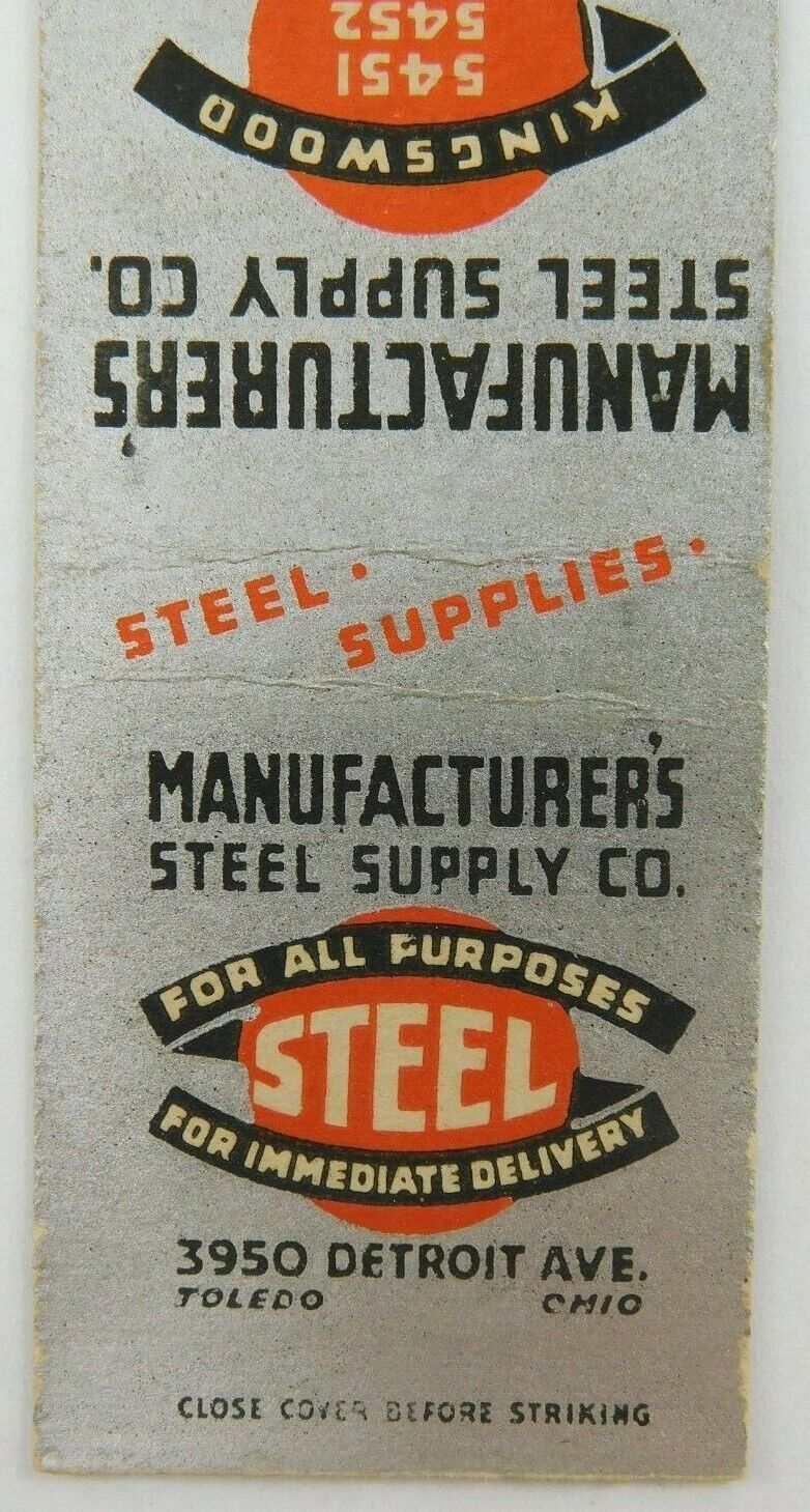 Manufactures Steel Supply Co Kingswood Ohio Vintage Matchbook Cover