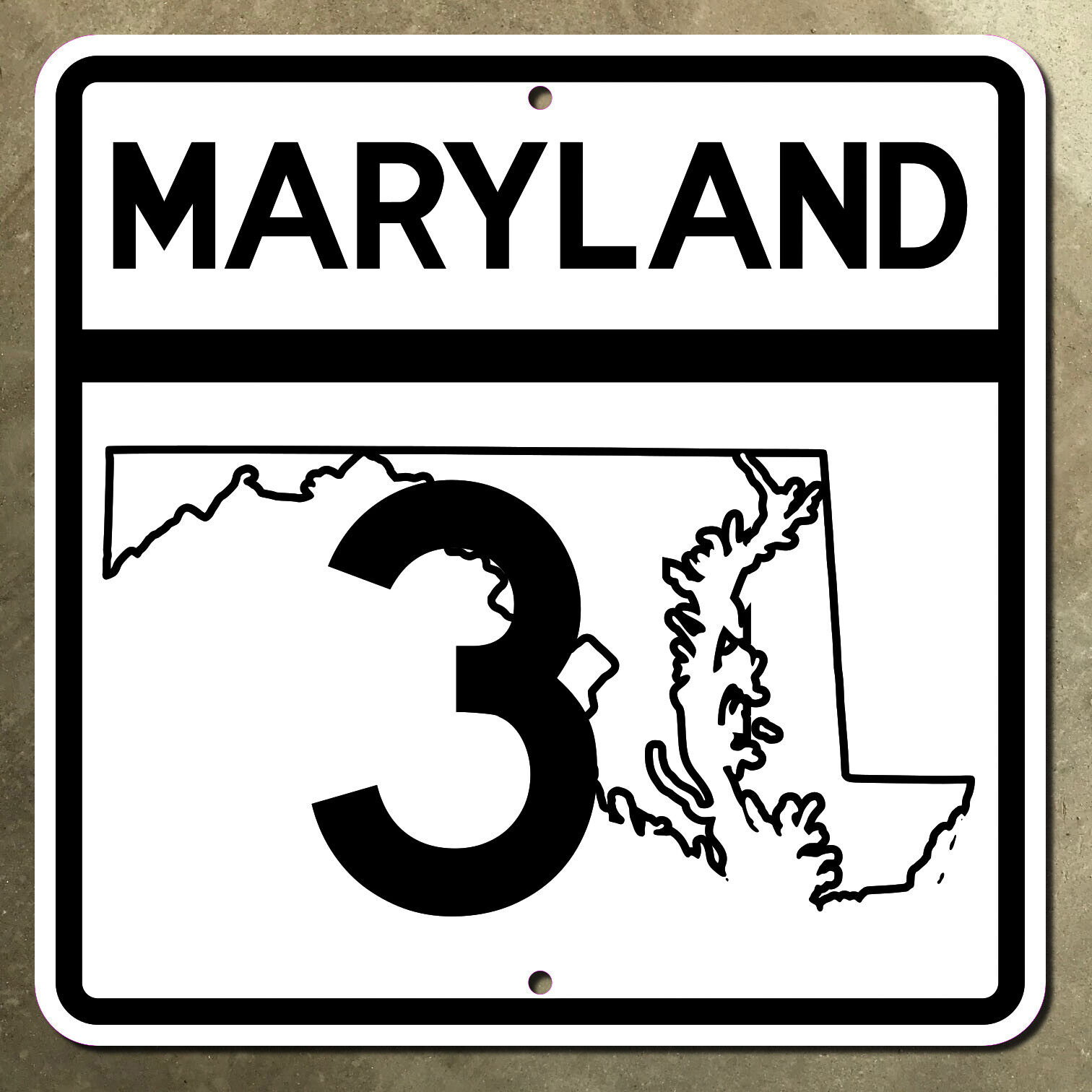 Maryland state route 3 highway marker road sign 1981 test design Bowie 12x12