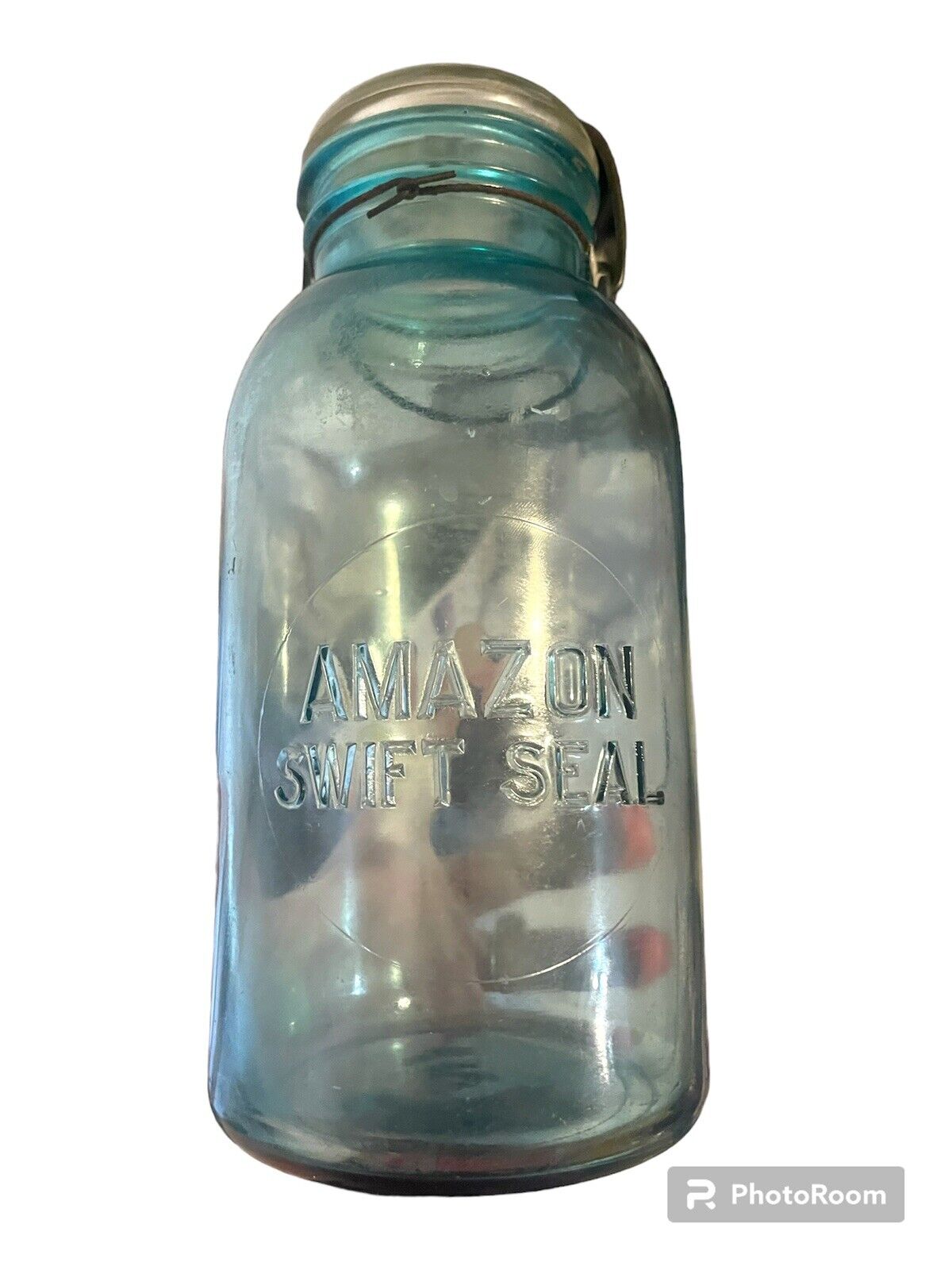 Vintage Aqua Blue Amazon Swift Seal Two Quart Size Jar