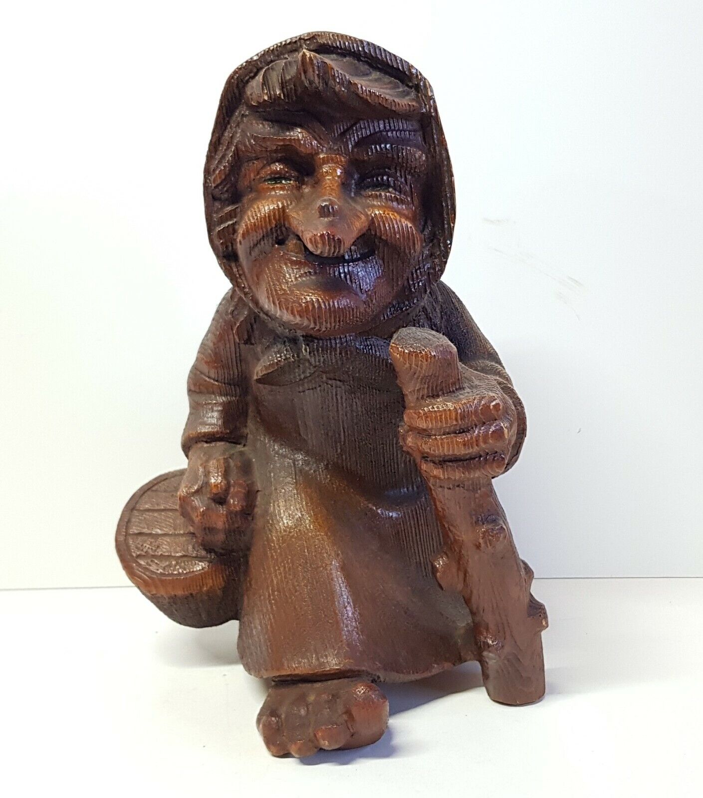 ANRI ITALY WOOD CARVING vintage  folk OLD WITCH  gnome troll big size RARE