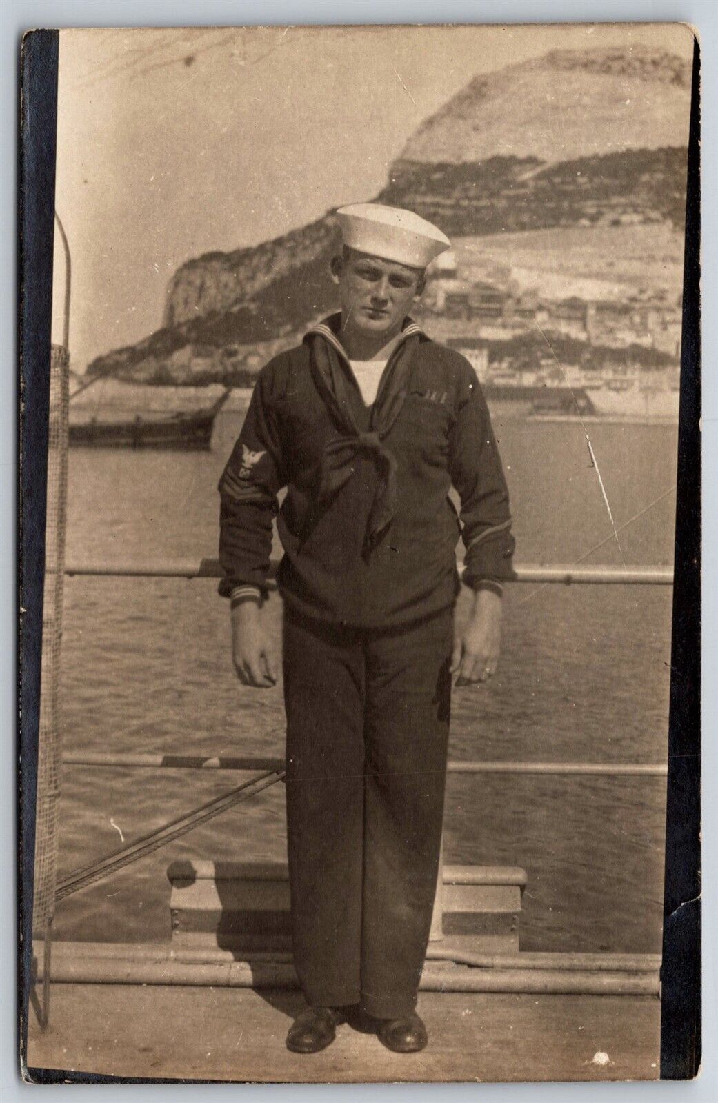 Postcard WW2 Petty Officer First Class? US Navy Soldier in Uniform RPPC C63