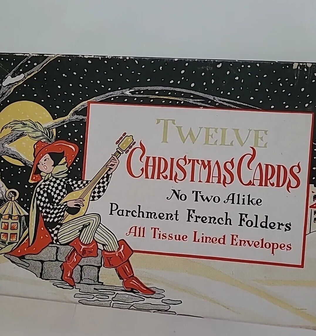 1920s FAB Vtg DECO Era CHRISTMAS CARD BOX ONLY Empty Greeting Card Box