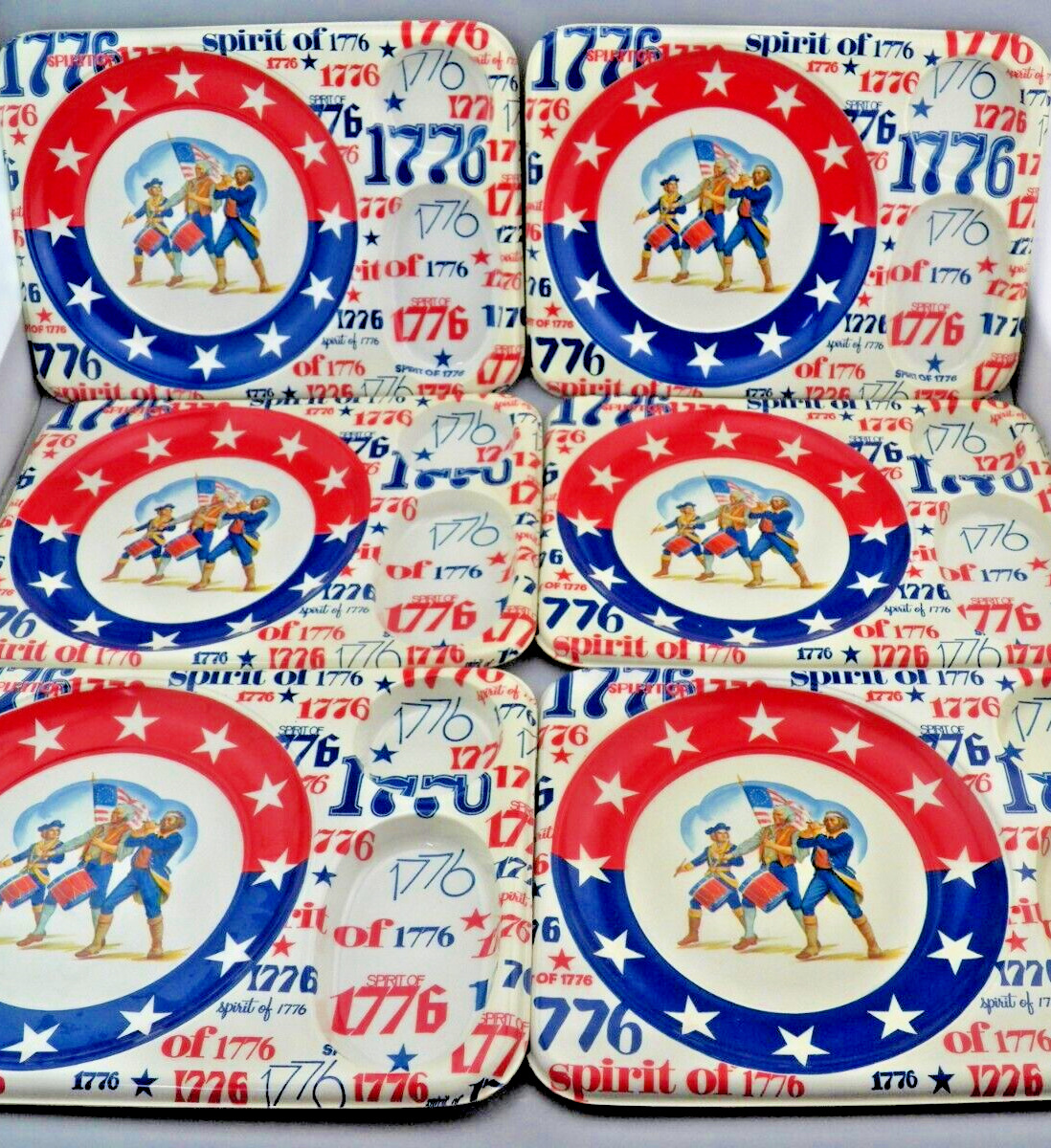 6 VTG 1776-1976 Bicentennial Spirit of 76 American Revolution Molded Food Trays