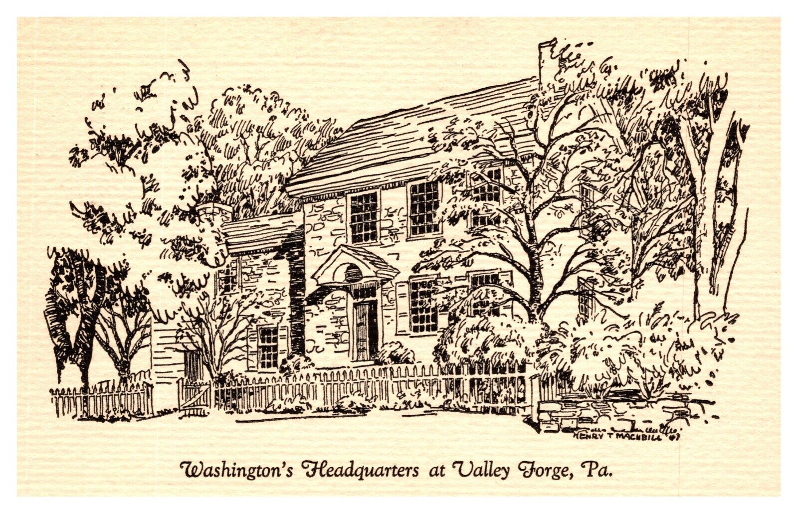 Valley Forge PA Pennsylvania Sketch of Washington\'s Headquarters Linen Postcard