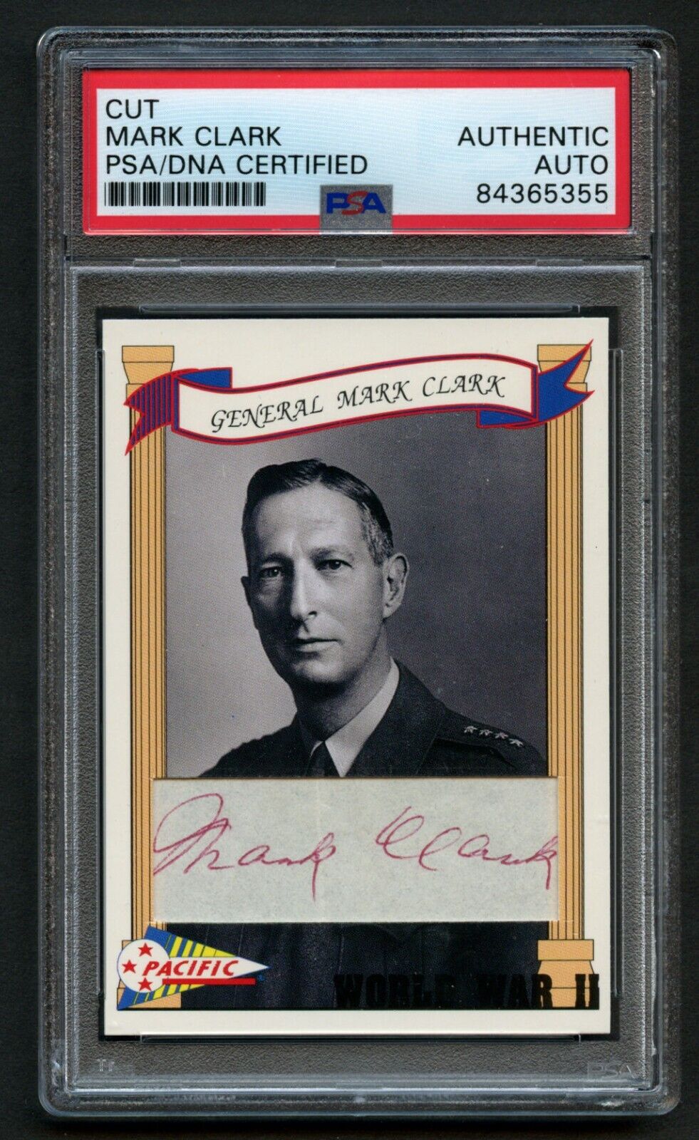 Mark Clark #32 signed autograph Custom Cut Card 1992 Pacific WWII Card PSA Slab