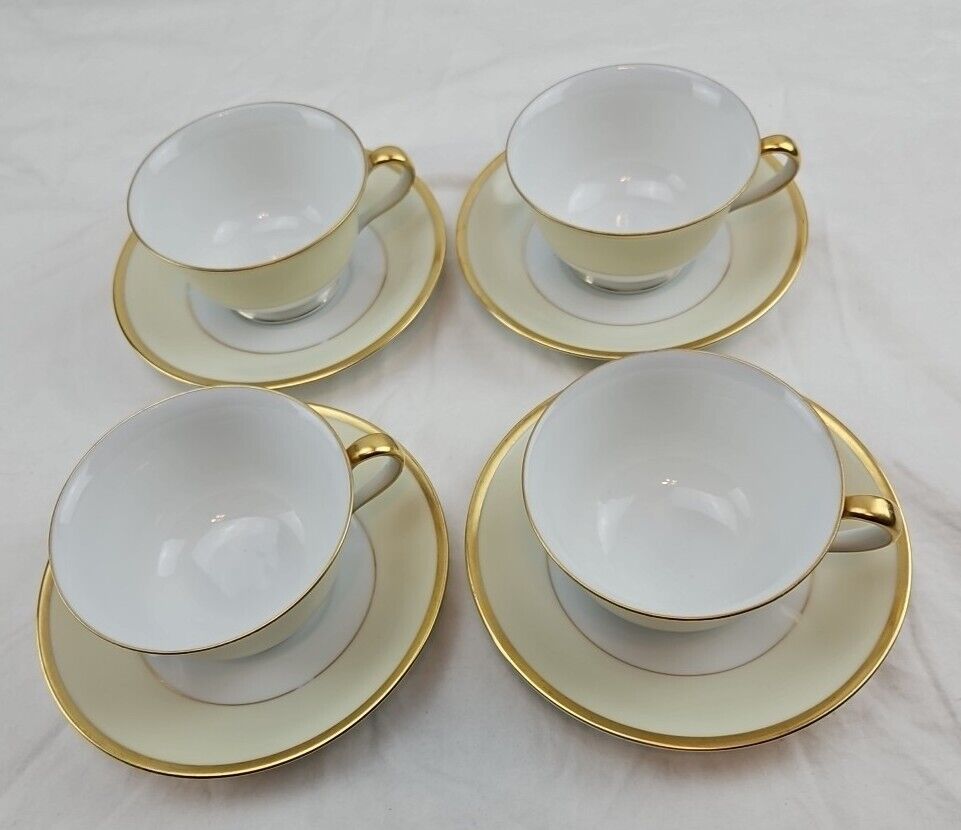 Antique Noritake RENGOLD Handpainted Set Of 4 Teacups And Saucers- Japan 1920s