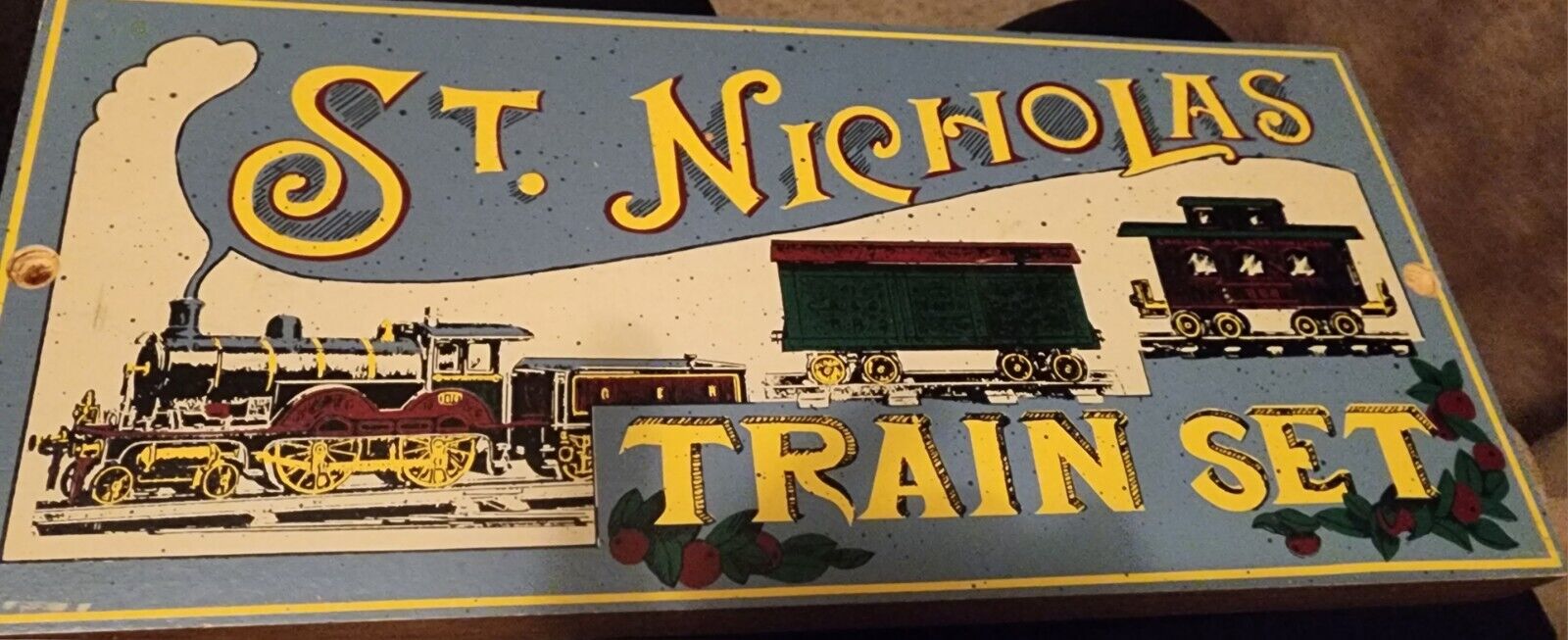 Vintage Yorkcraft  St. Nicholas Train Set Wood Sign Plaque