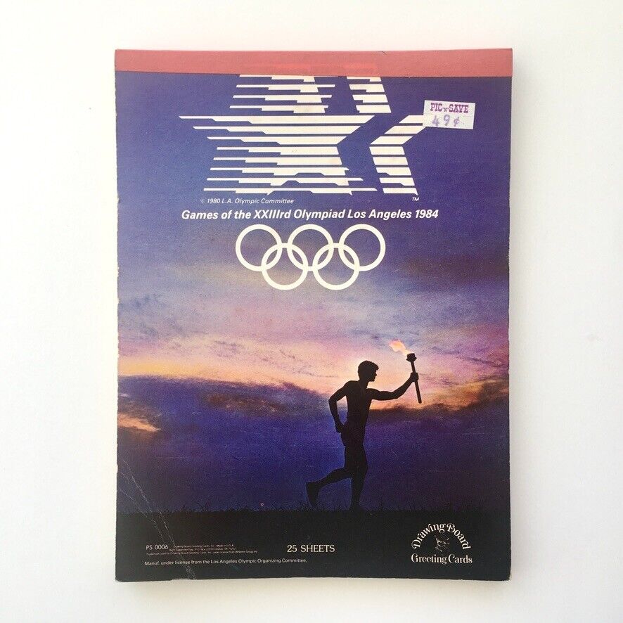 Vintage L.A. Olympics Stationery Pad 1984 Runner Torch Logo Sunset Drawing Board
