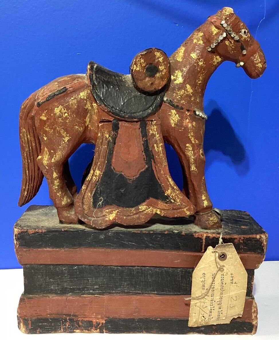 Vintage Wooden Horse on Stand Figurine Original Old Hand Carved