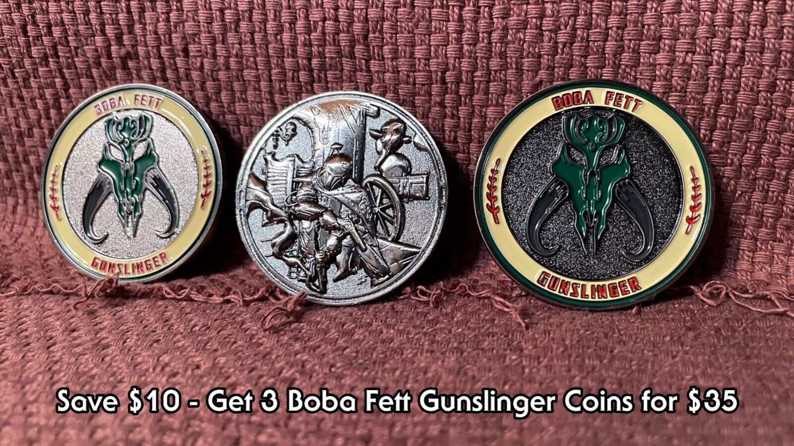 SPECIAL PRICE - Star Wars Boba Fett Madalorian Gunslinger 3 Challenge Coin Set