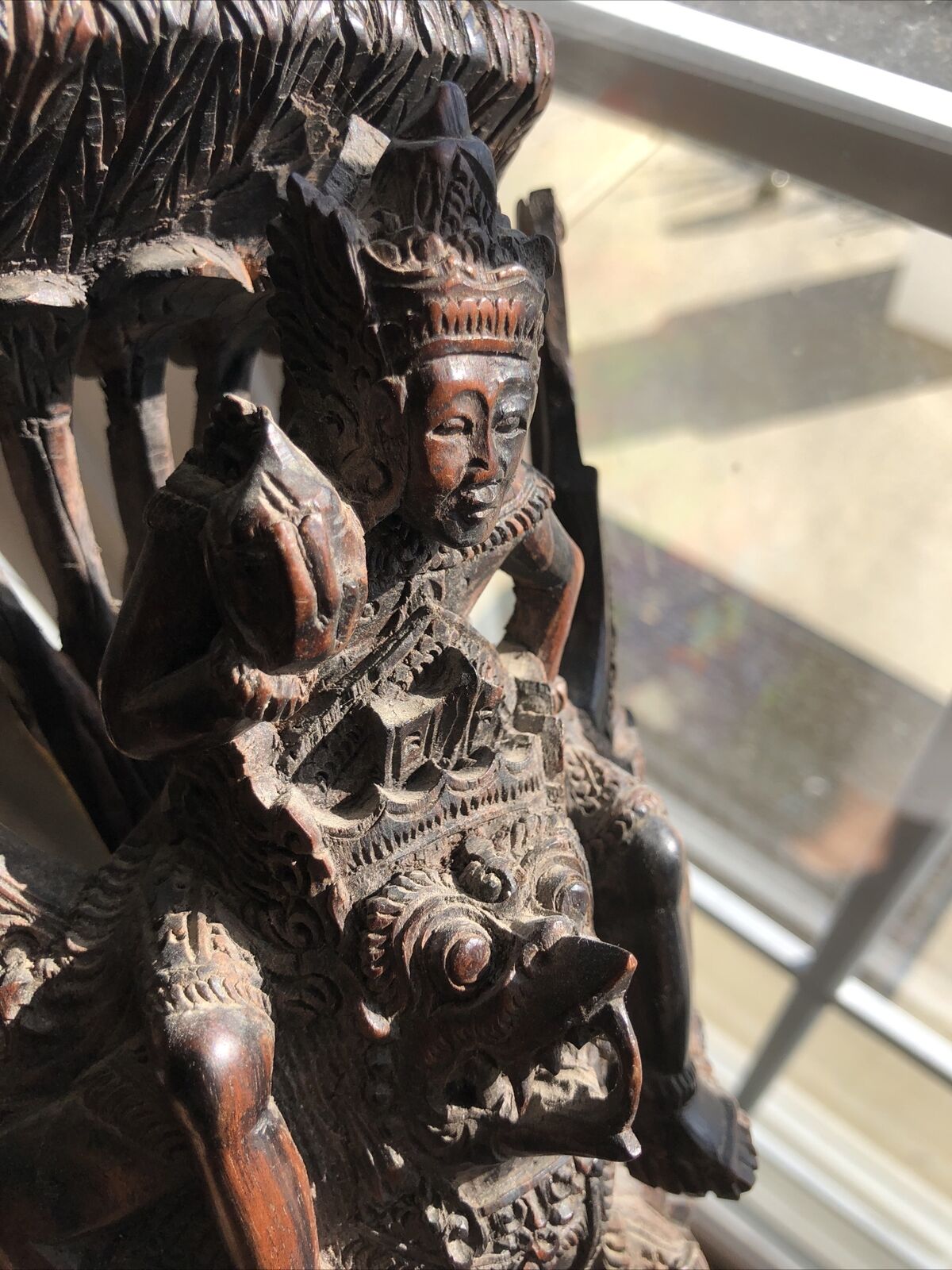 Vintage Carved Wood Vishnu Riding Garuda Hindu Sculpture Bali Indonesia 12\