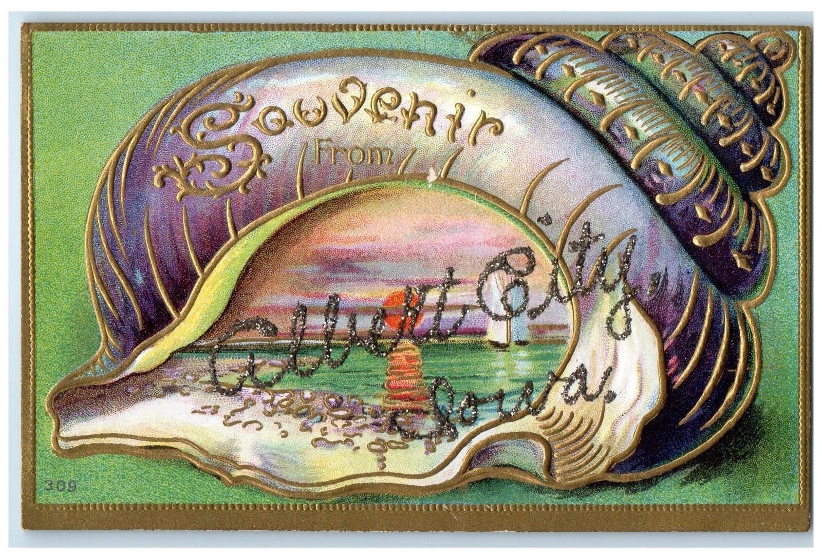 c1950\'s Souvenir From Albert City Glitters Shell Iowa IA Correspondence Postcard