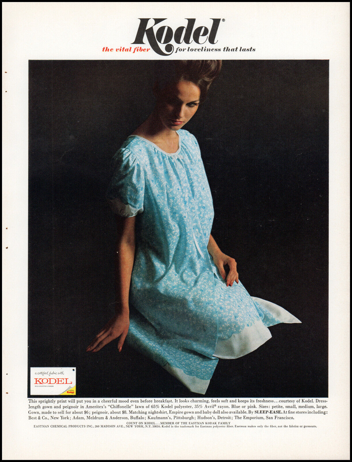 1965 Woman modeling nightgown by Sleep-Ease retro photo print ad  LA28