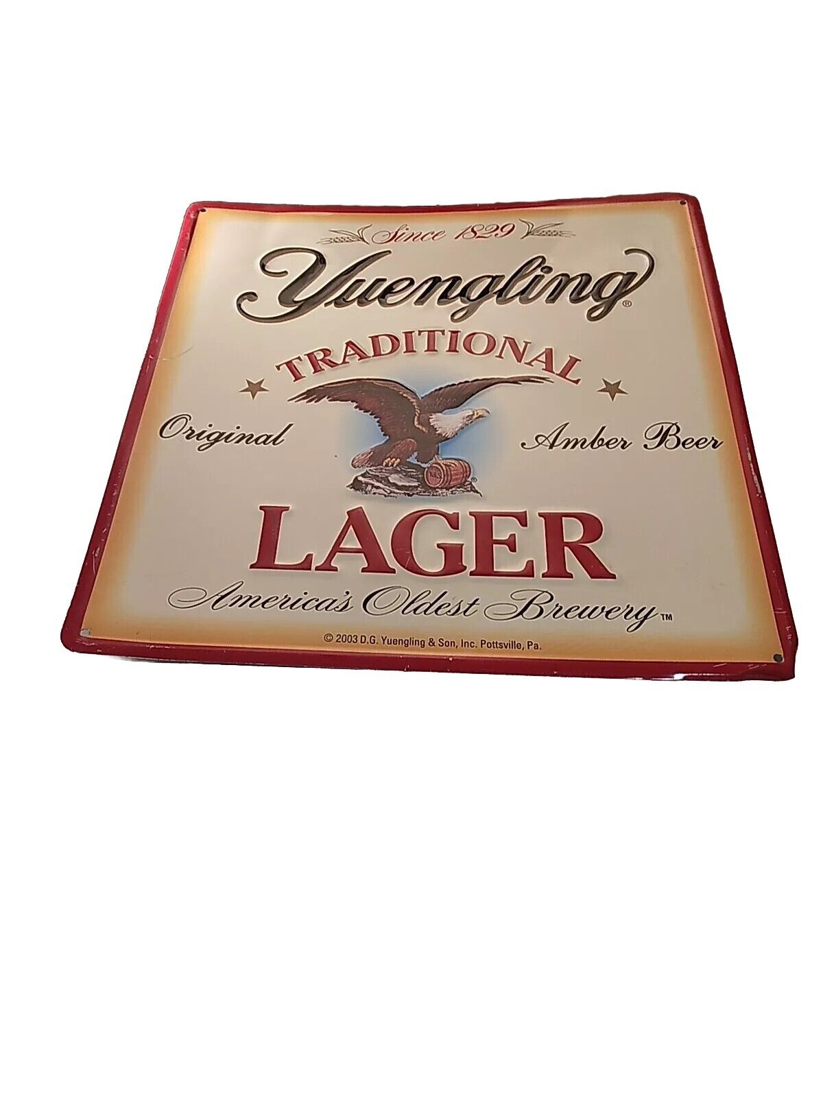 Vintage 2003 Yuengling Amber Beer Metal Sign Traditional Lager 16”x16” 