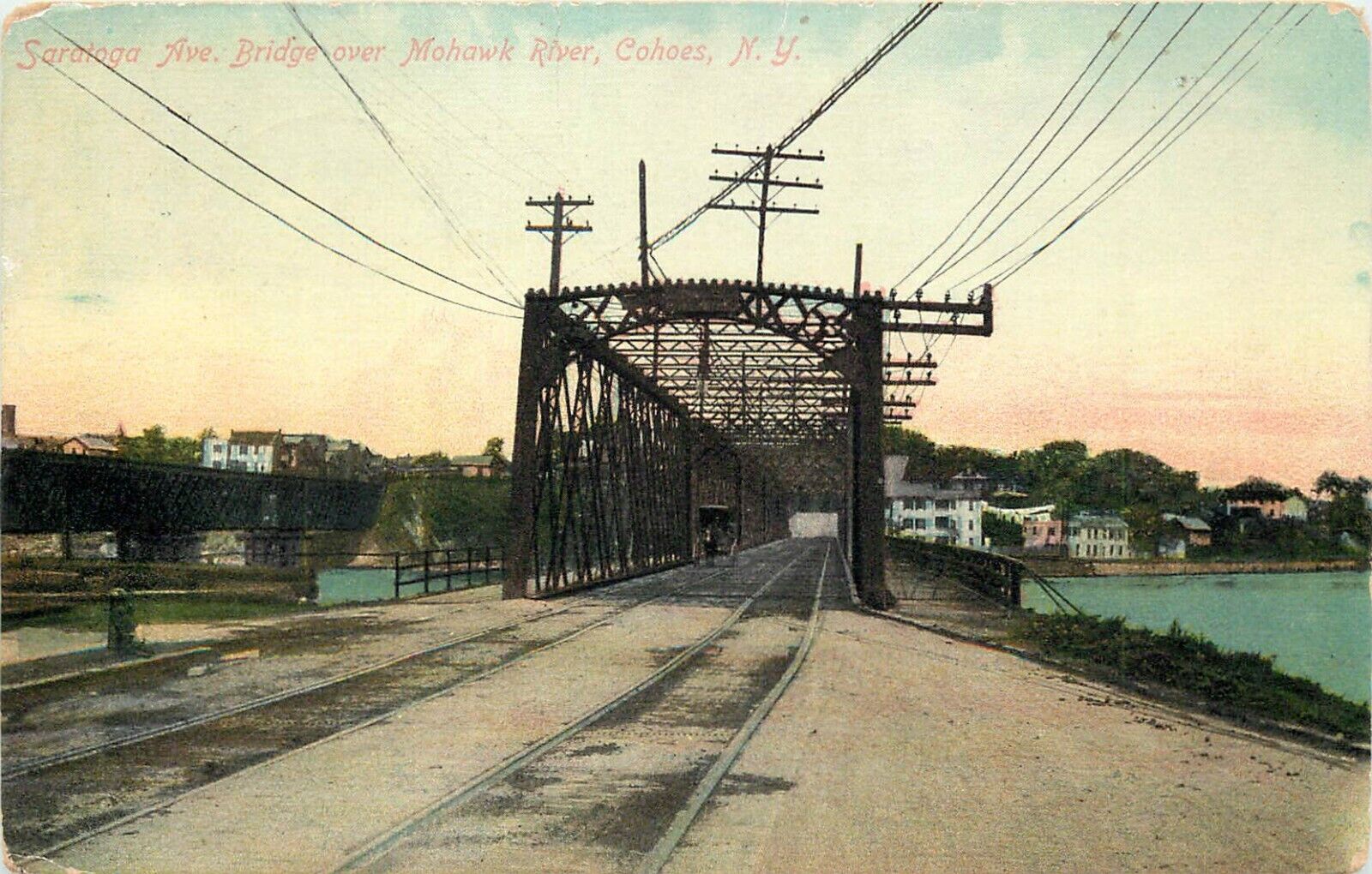c1909 Postcard; Saratoga Ave Bridge over Mohawk River, Cohoes NY Albany County
