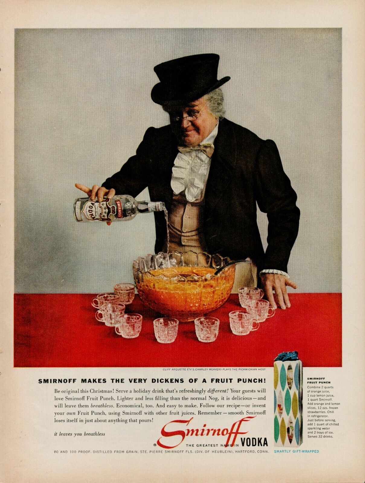 1959 Alcohol Vodka Fruit Punch Smirnoff 1950s Vintage Print Ad Bowl Glasses Red