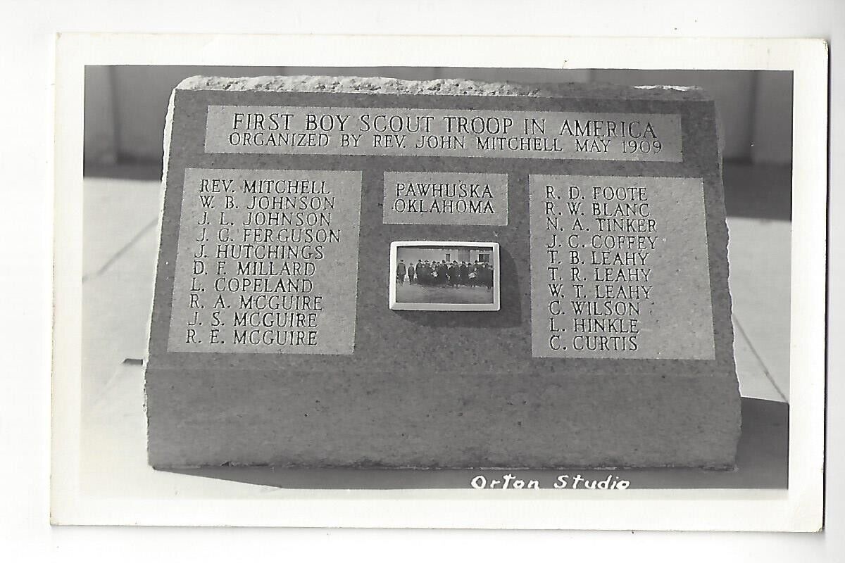 Monument to First Boy Scout Troop In America (1909) Pawhuska, Oklahoma RPPC