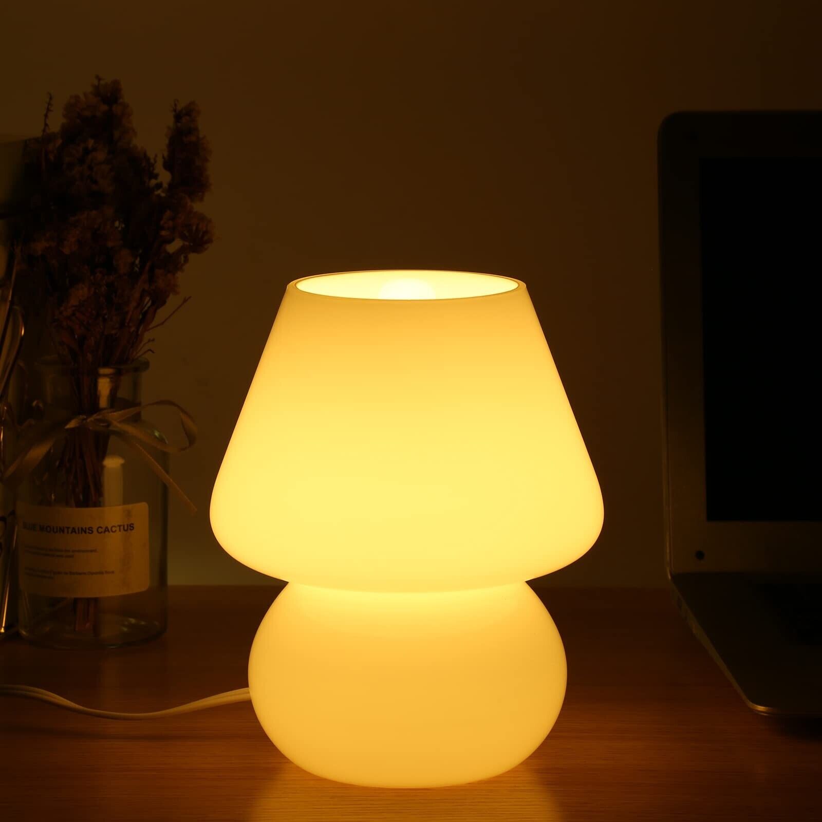 BSOD Mushroom lamp,Glass Mushroom Bedside Table Lamp Translucent Murano Vinta...