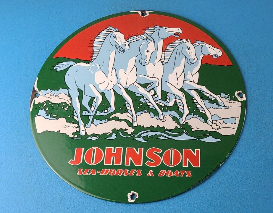Vintage Johnson Sea-horse Sign - Gas Boat Engines Outboards Porcelain Pump Sign