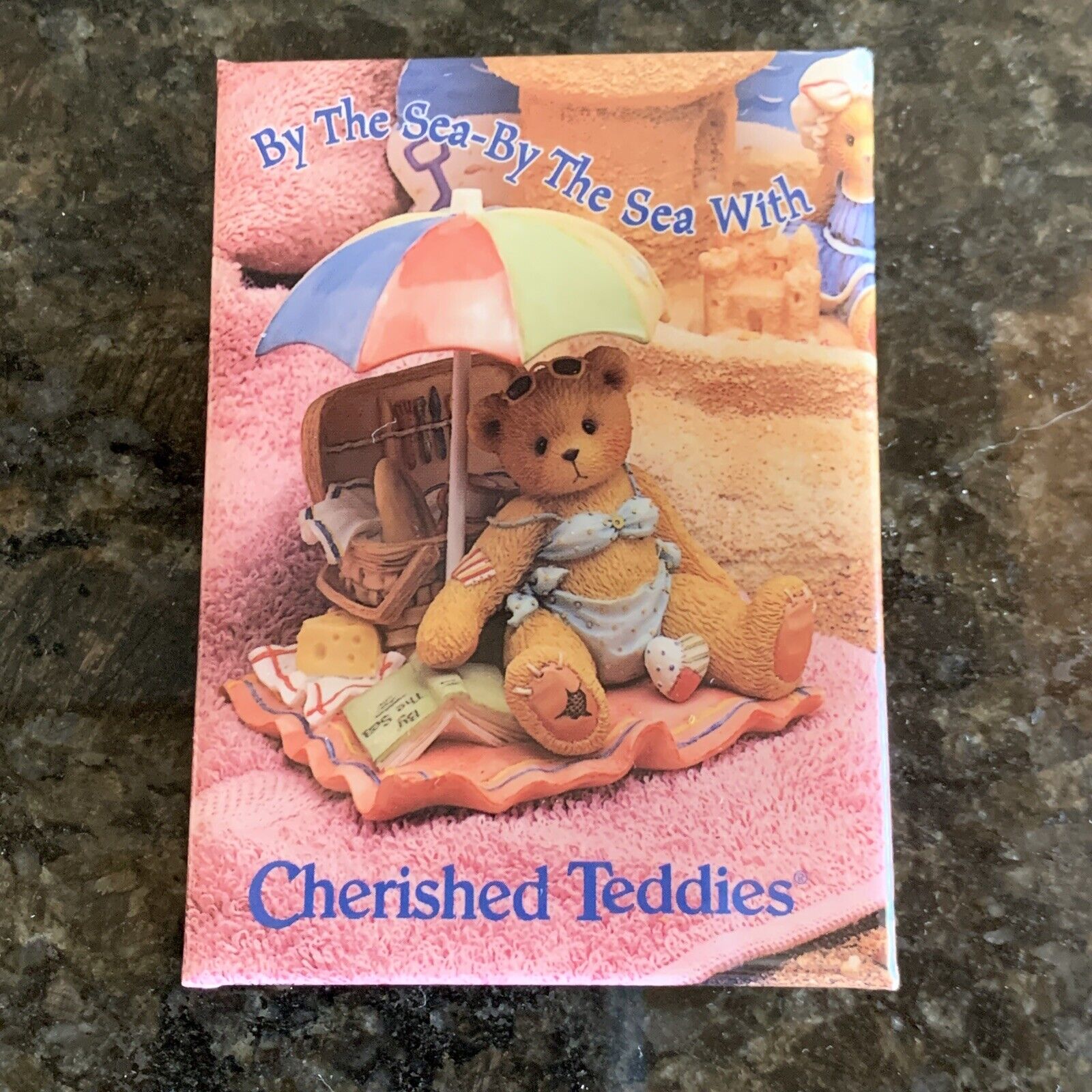 Vintage ENESCO Cherished Teddies By The Sea Large Promo Button Pinback Pin