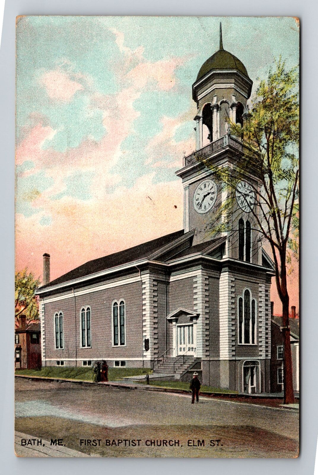 Bath ME-Maine, First Baptist Church, Antique Vintage Souvenir Postcard