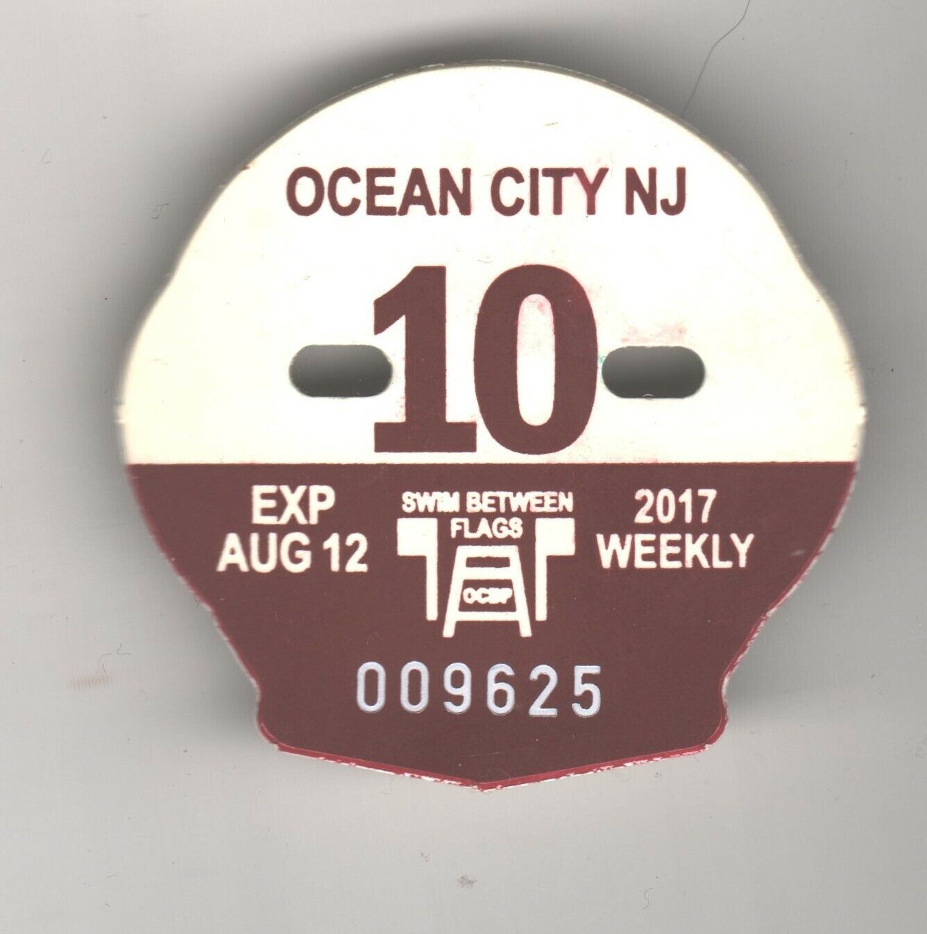 2017 OCEAN CITY NJ BEACH BADGE / TAG WEEK 10 AUGUST 12