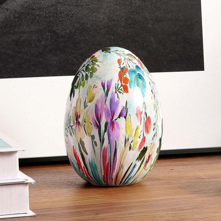 Ceramic Decorative Easter Egg with Artistic Floral Design, Tabletop Decoration