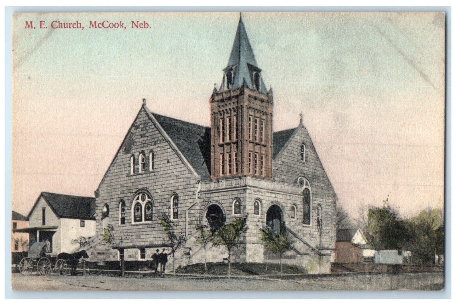 c1910's ME Church Scene Street Horse Carriage McCook Nebraska NE Postcard