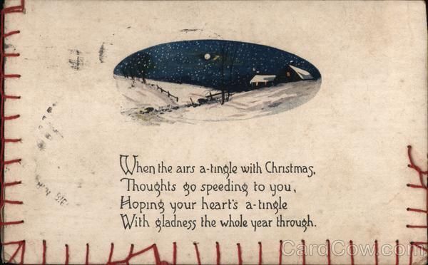 XMAS 1917 Winter Christmas Scene Antique Postcard 2c stamp Vintage Post Card