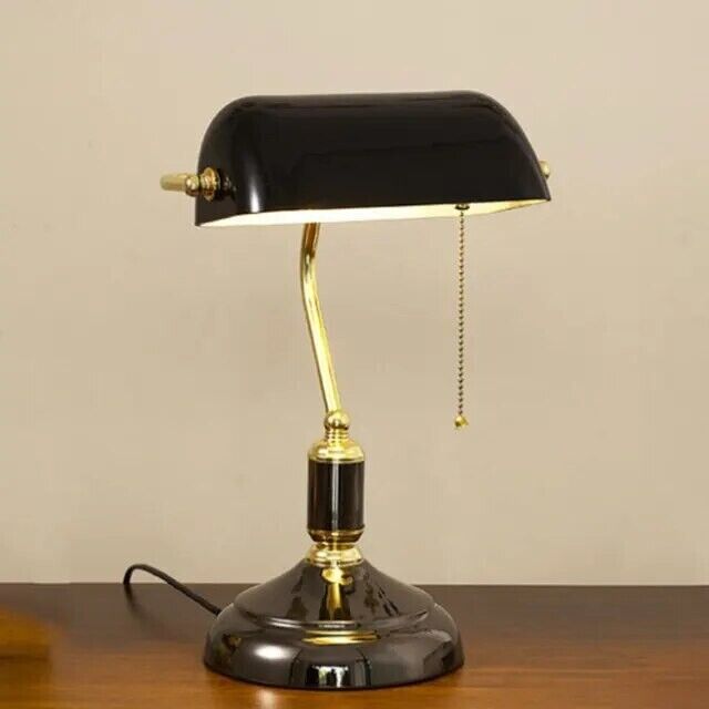 European Style Glass Bank Table Lamp - Black